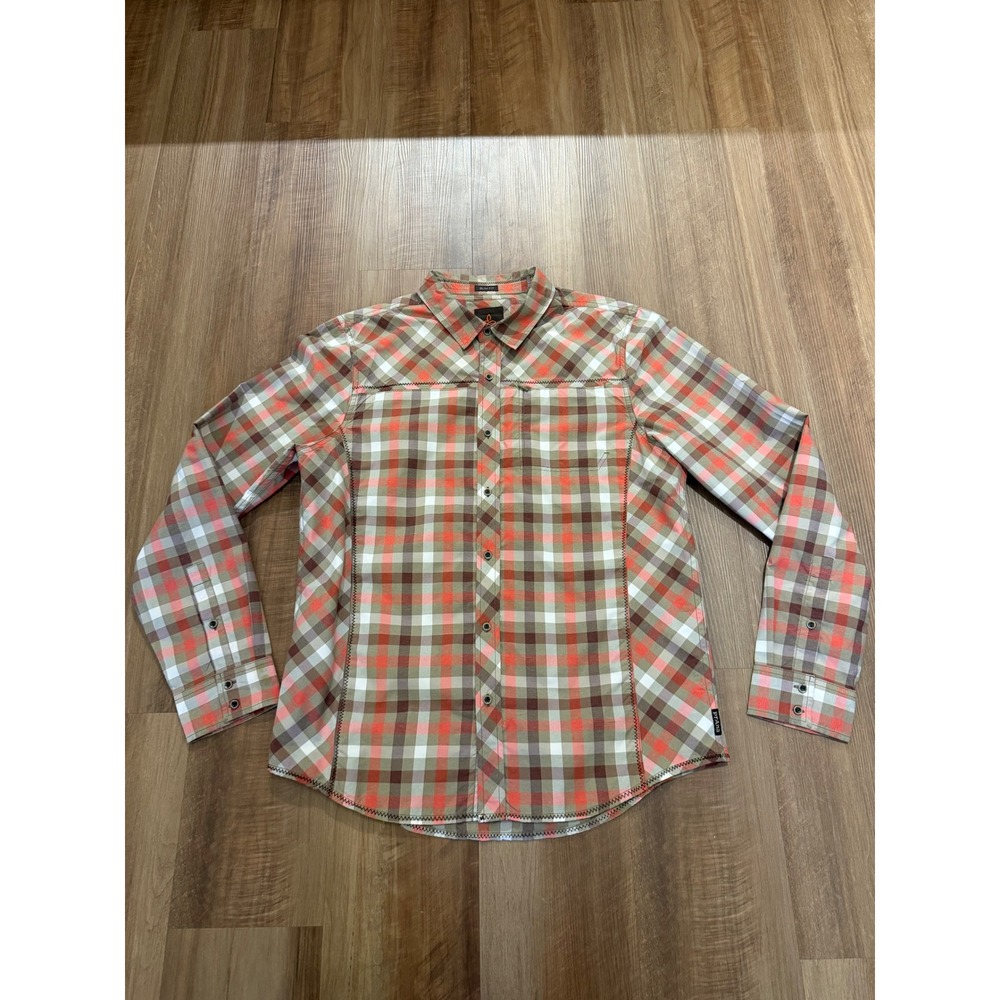 Prana Button Up Shirt Mens Large Orange Plaid Slim Fit Long Sleeve M2ZEVE115